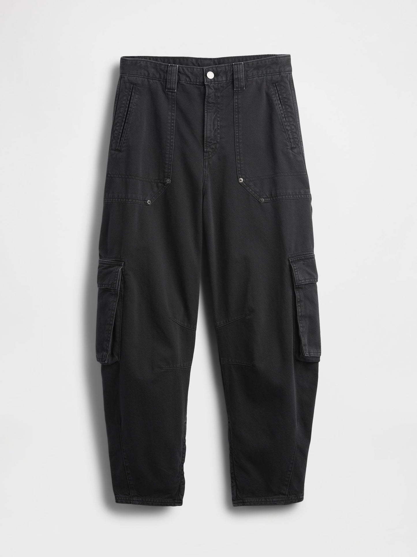 Siyah Mid Rise Barrel Kargo Pantolon