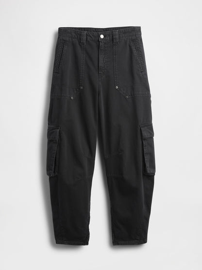 Siyah Mid Rise Barrel Kargo Pantolon