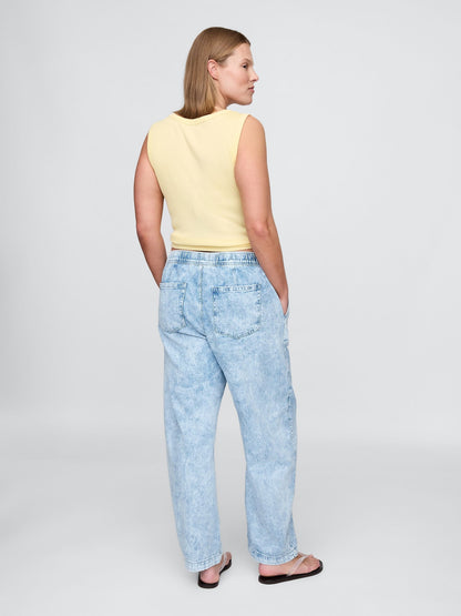 Açık Mavi High Rise Easy Barrel Jean Pantolon