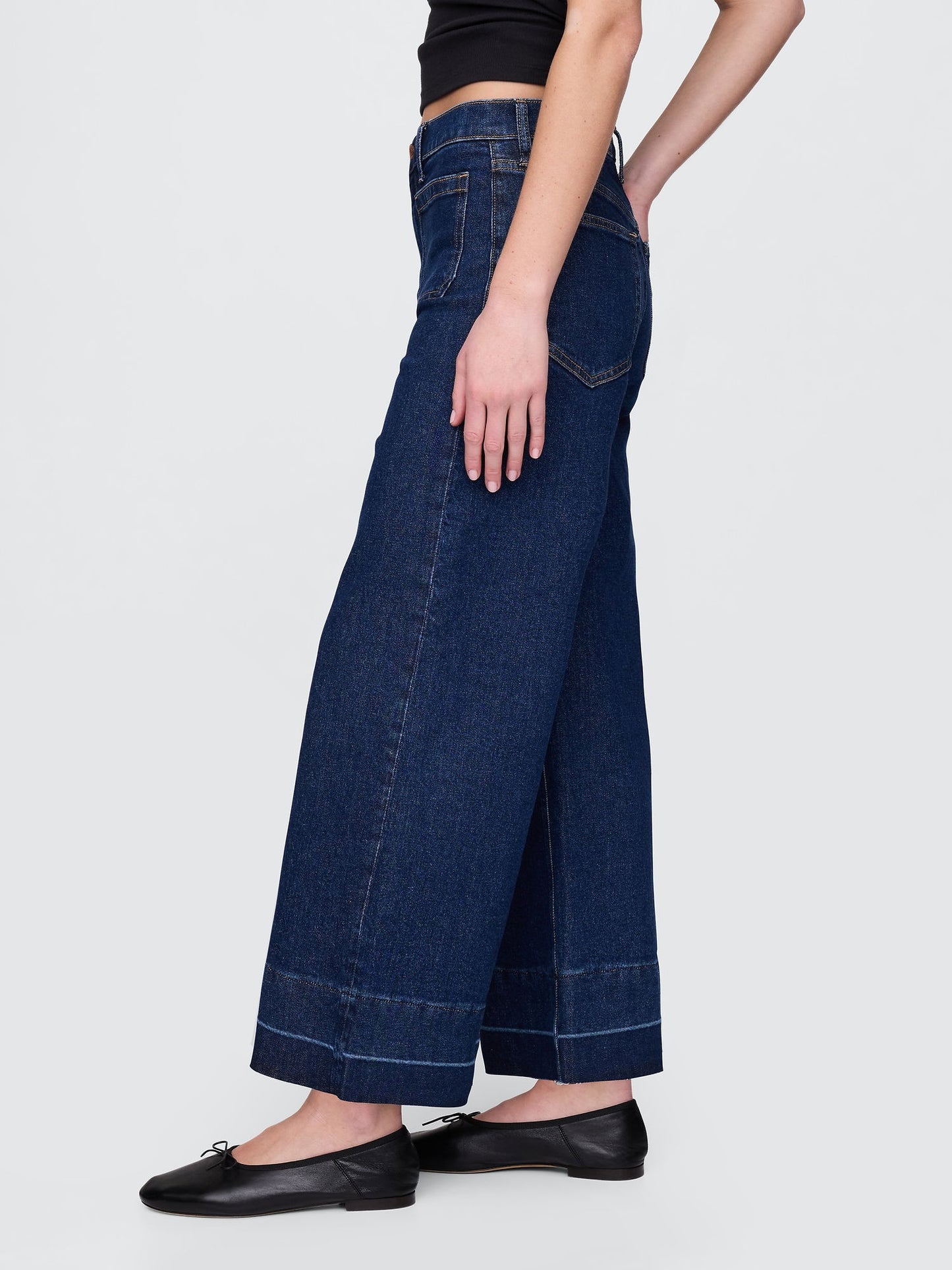 Lacivert High Stride Wide-leg Ankle Jean Pantolon