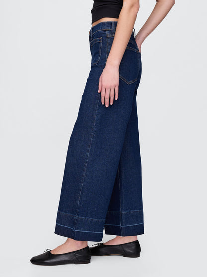 Lacivert High Stride Wide-leg Ankle Jean Pantolon