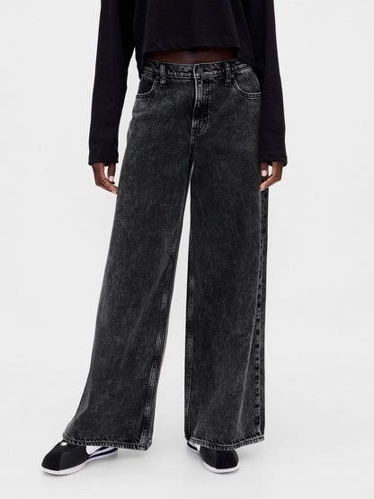 Siyah Mid Rise Ultrasoft Baggy Jean Pantolon