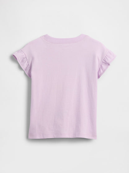 Lila Ruffle 3d Grafik Baskılı T-shirt