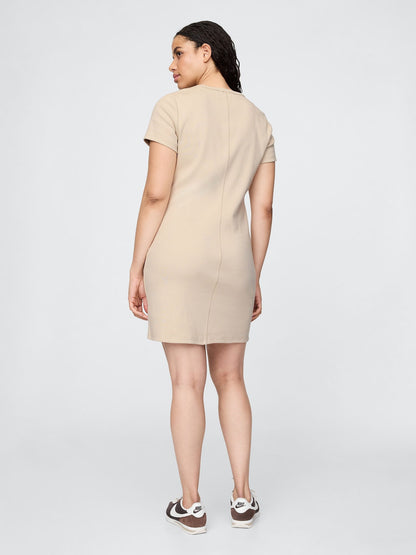 Bej Fitilli Mini T-shirt Elbise