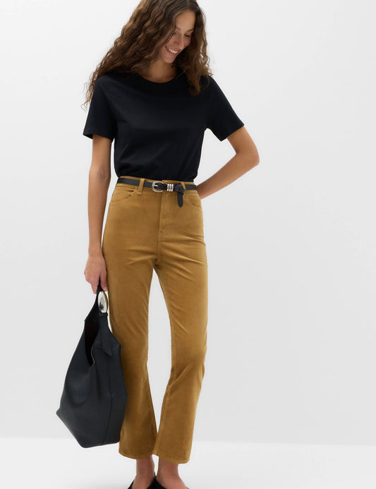 Yüksek Belli Fitilli Cropped Flare Pantolon