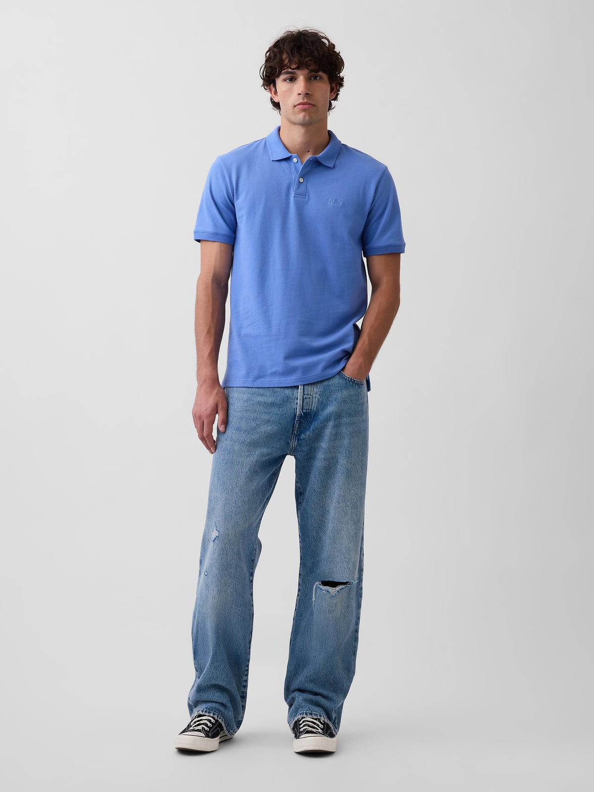 Açık Mavi Gap Logo Piqué Polo Yaka T-shirt