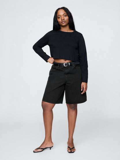 Siyah 11.5 Mid Rise Longline Denim Şort