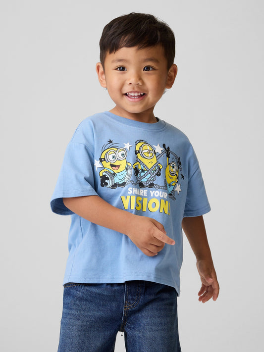 Açık Mavi Minions Oversized Grafik Baskılı T-shirt