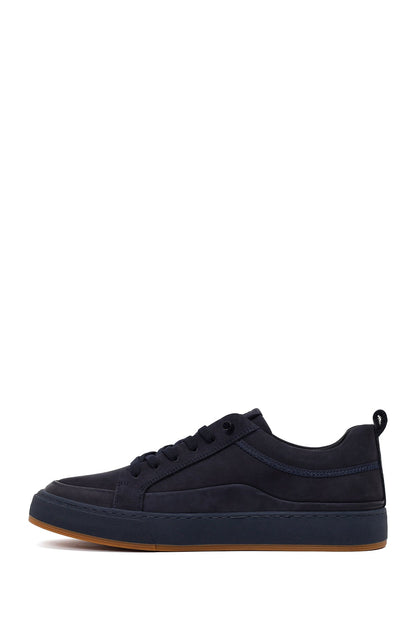 Erkek Lacivert Bağcıklı Nubuk Deri Sneaker