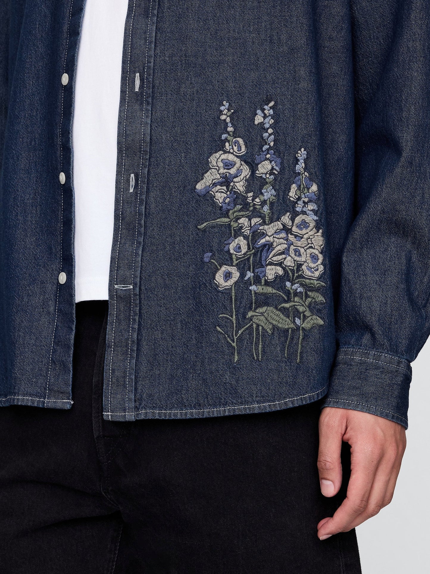 Lacivert Işlemeli Denim Big Gömlek