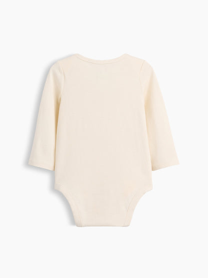 Krem Organik Pamuk Grafik Baskılı Bodysuit