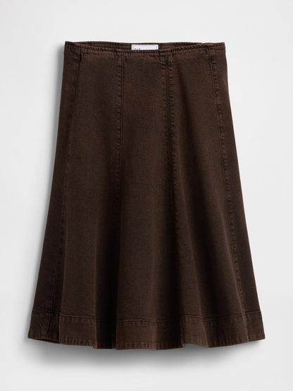 Koyu Kahverengi Denim Tulip Midi Etek