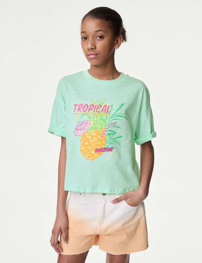 Saf Pamuklu Kısa Kollu T-shirt (6-16 Yaş)