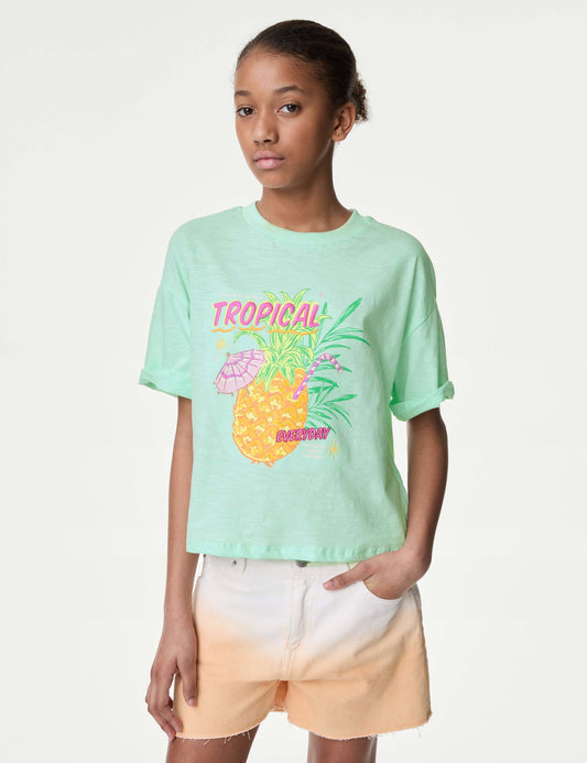 Saf Pamuklu Kısa Kollu T-shirt (6-16 Yaş)