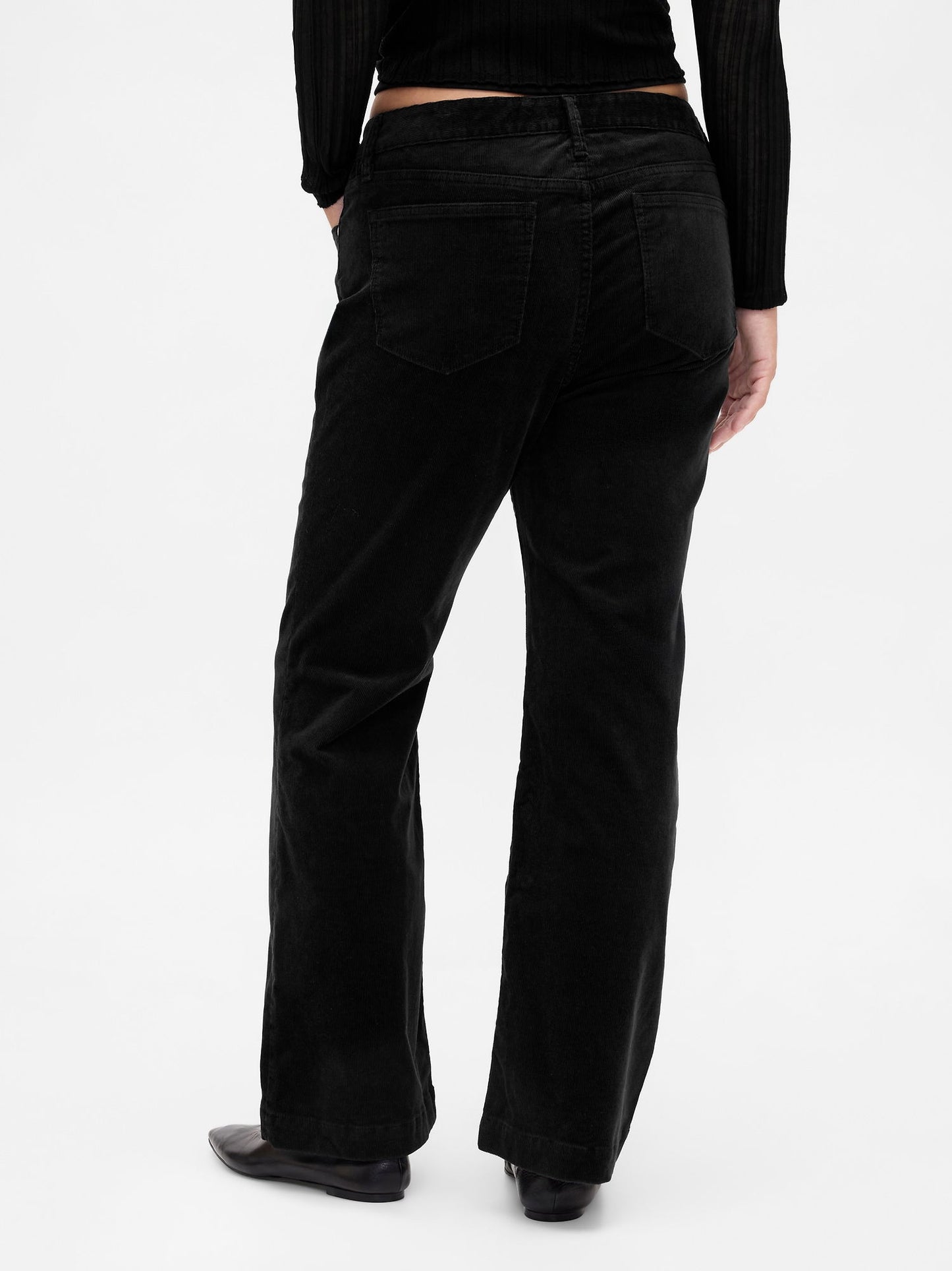 Siyah Low Rise Kadife Long & Lean Pantolon