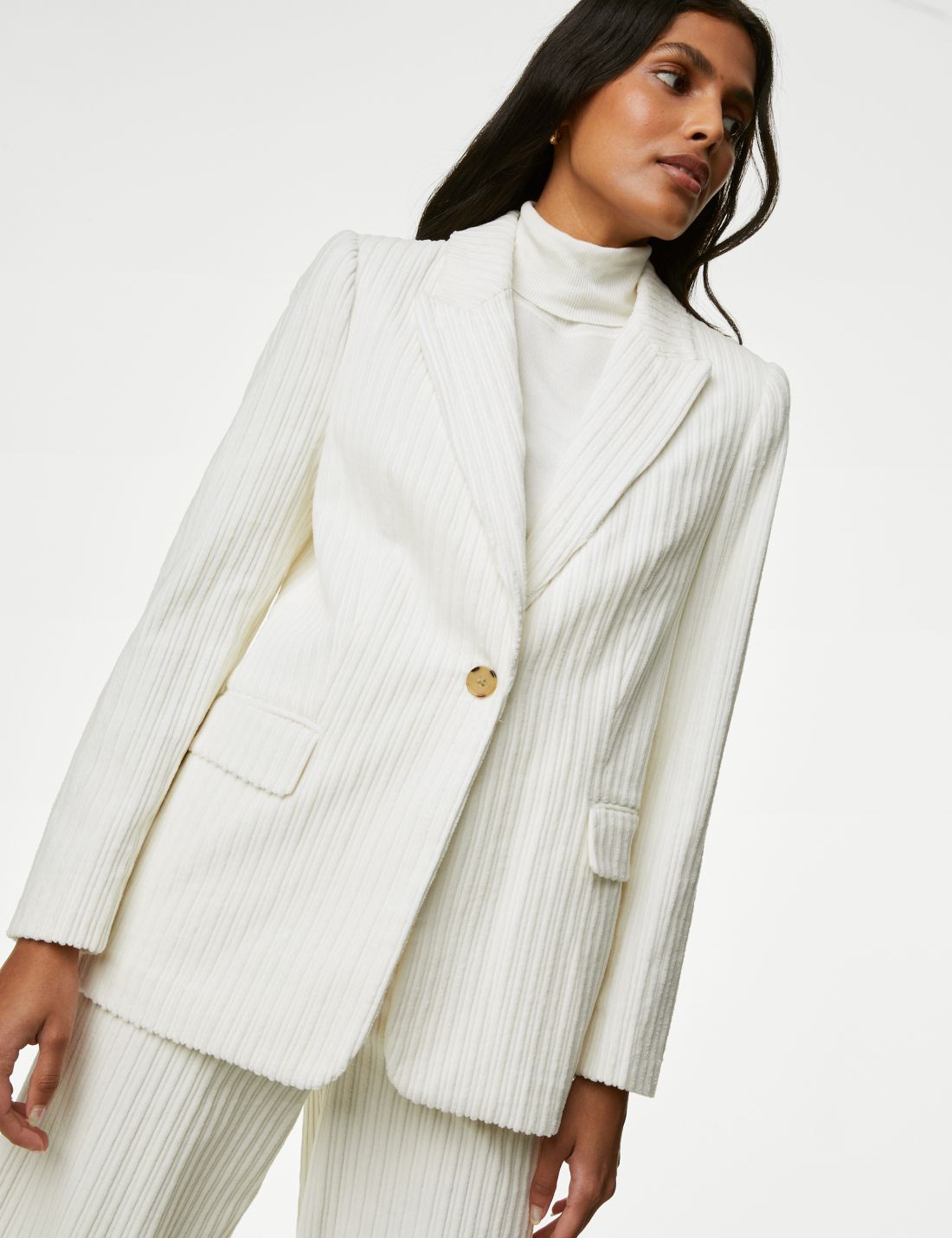 Saf Pamuklu Relaxed Fit Kadife Blazer Ceket