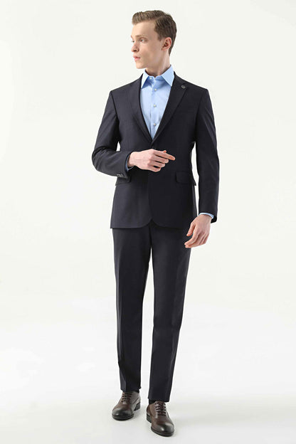 Damat Slim Fit Lacivert Düz Superfine Wool Takim Elbise