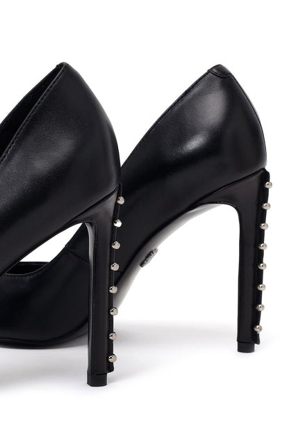 Kadın Siyah Taşlı Yüksek Ince Topuklu Deri Stiletto