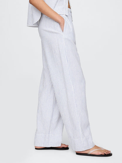 Açık Mavi Keten Karışımı Easy Wide Leg Pantolon