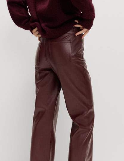 Suni Deri Straight Leg Pantolon