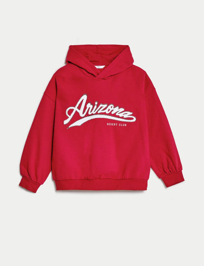 Slogan Desenli Kapüşonlu Sweatshirt