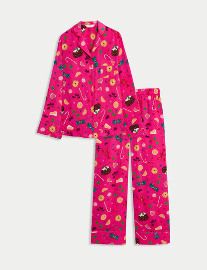Saten Desenli Pijama Takımı