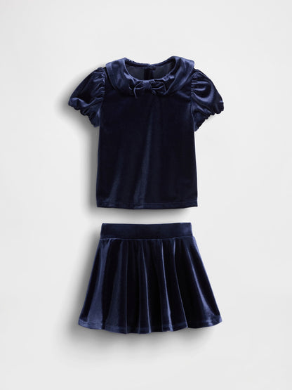 Lacivert Kadife Fiyonk Outfit Set