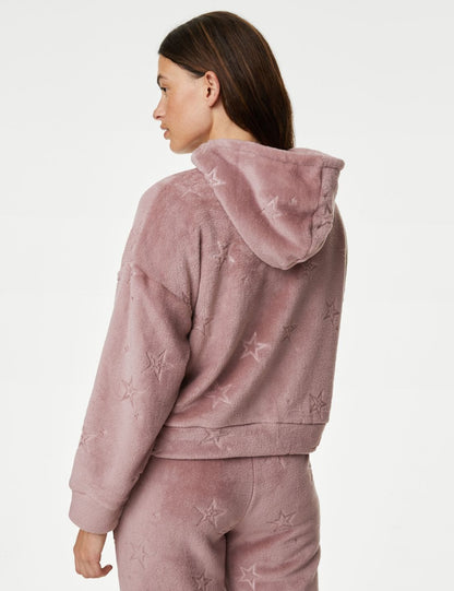 Yıldız Desenli Kapüşonlu Polar Pijama Üstü