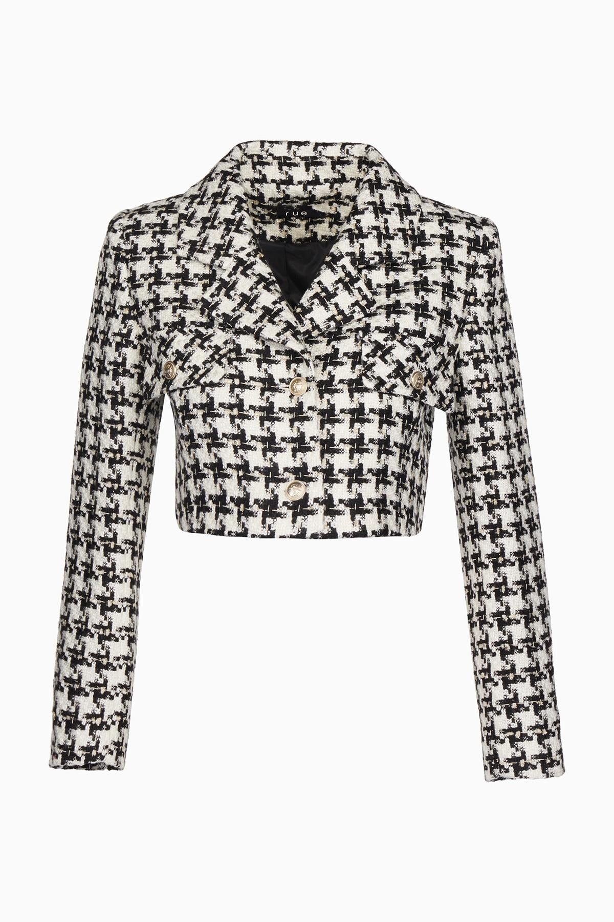 Cep Kapağı Detaylı Ekru Crop Tüvit Ceket