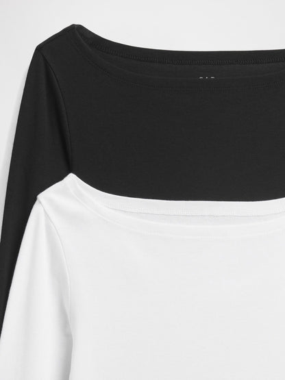 Siyah Modern Ribbed Boatneck T-shirt (2'li)