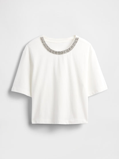Beyaz Heavyweight Jewel-neck Crop T-shirt