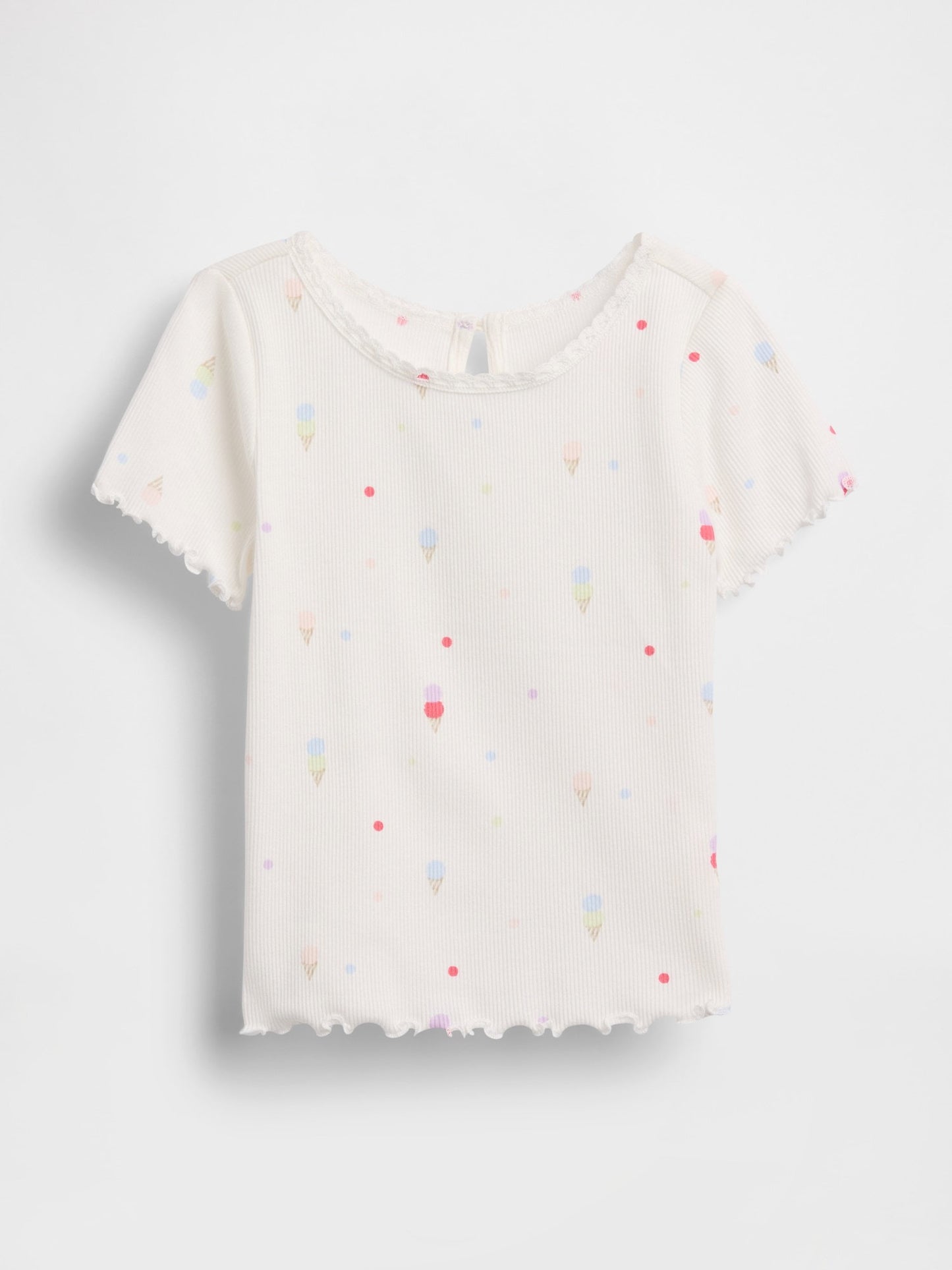 Beyaz Dondurma Işlemeli Fitilli T-shirt