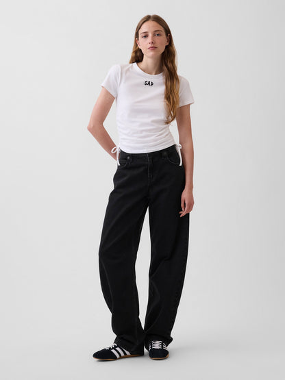 Beyaz Closeknit Jersey Logo Ruched Side-tie T-shirt