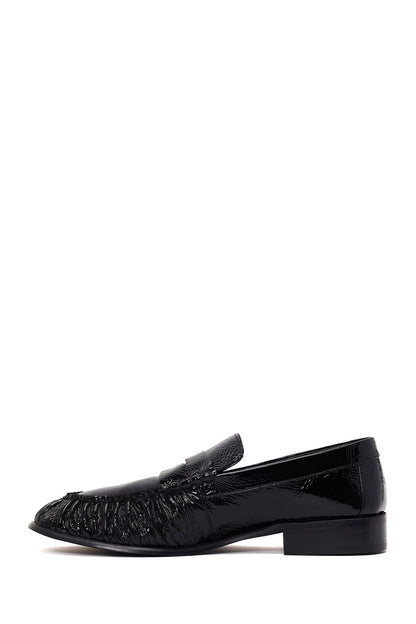 Kadın Siyah Deri Maskülen Loafer