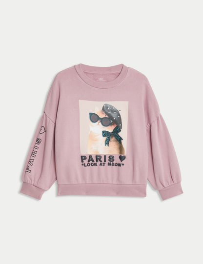 Paris Kedi Desenli Sweatshirt (2-10 Yaş)