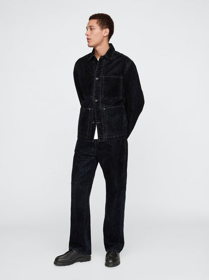 Lacivert Flocked Denim Iş Ceketı