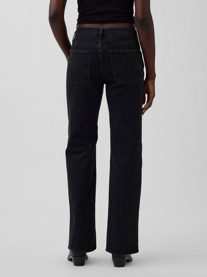 Siyah Mid Rise Relaxed Straight Jean Pantolon