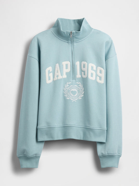 Açık Mavi Vintagesoft 1969 Logo Yarım Fermuarlı Sweatshirt