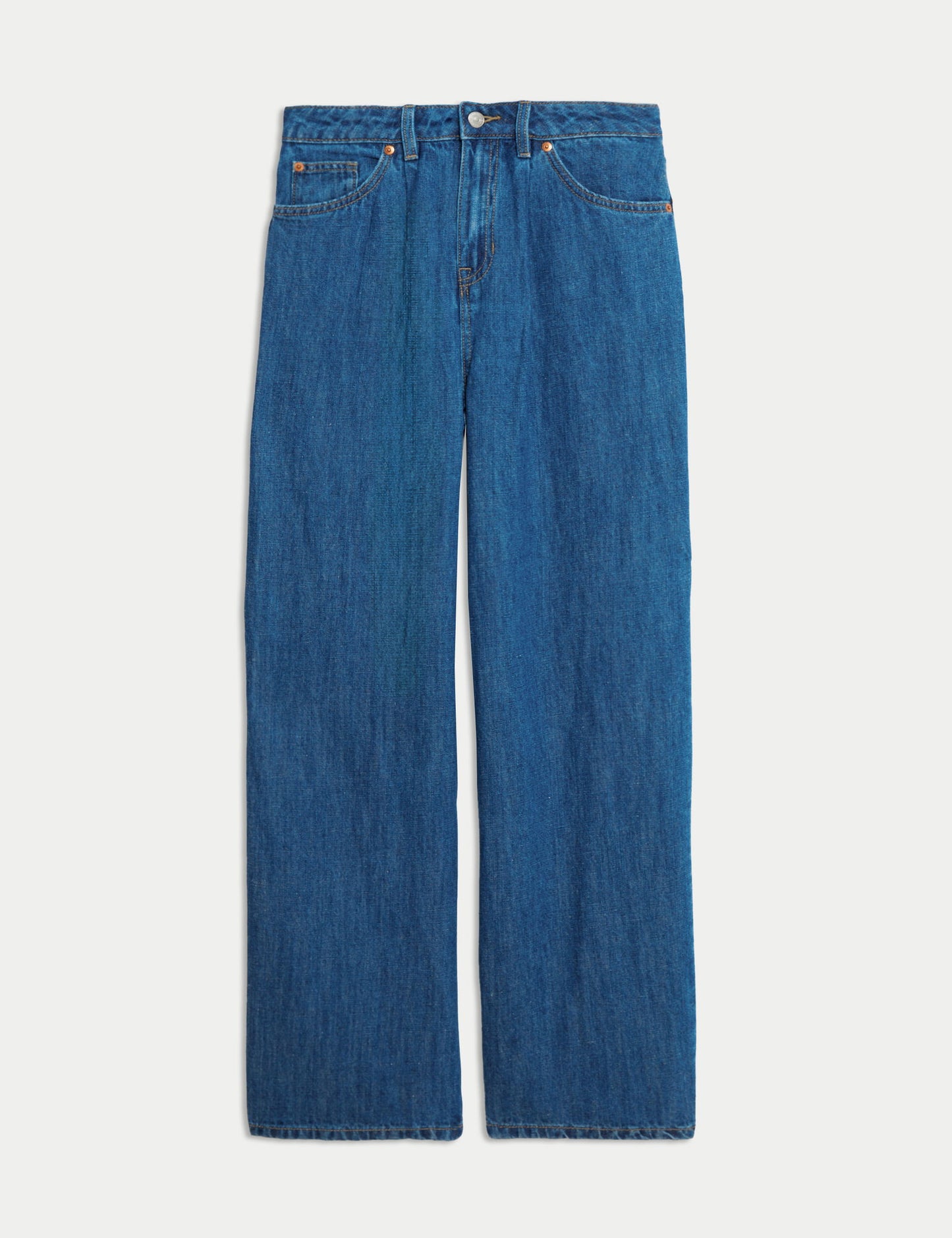 Keten Karışımlı Denim Geniş Paça Pantolon