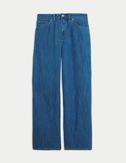 Keten Karışımlı Denim Geniş Paça Pantolon