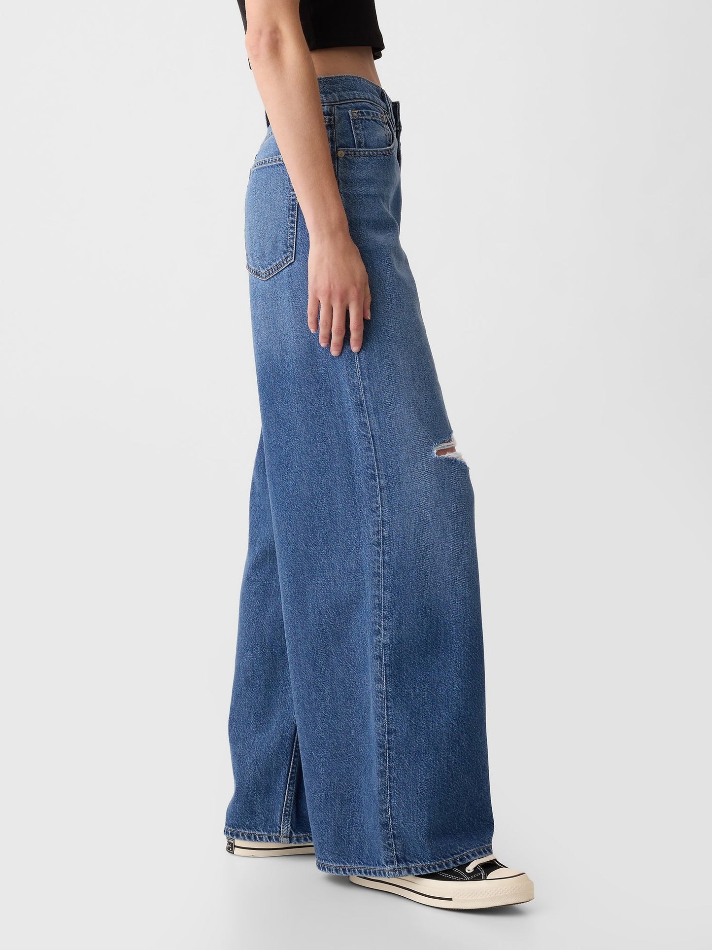 Koyu Mavi Mid Rise Ultrasoft Baggy Jean Pantolon