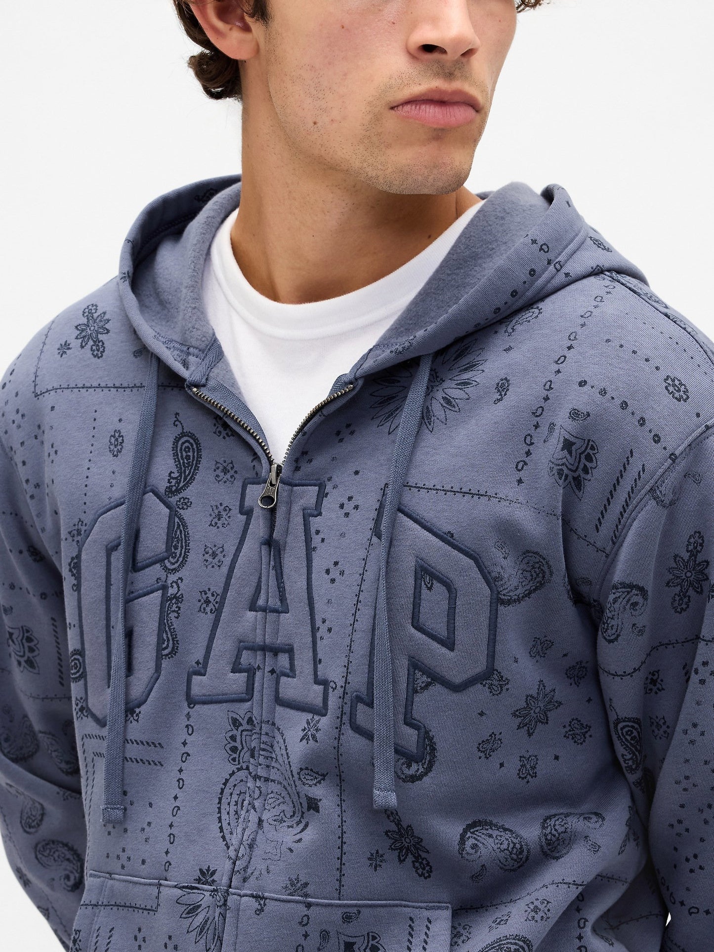Gri Relaxed Gap Logo Kamuflaj Fermuarlı Sweatshirt