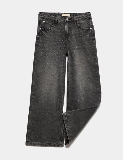 Taş Detaylı Geniş Paça Jean Pantolon