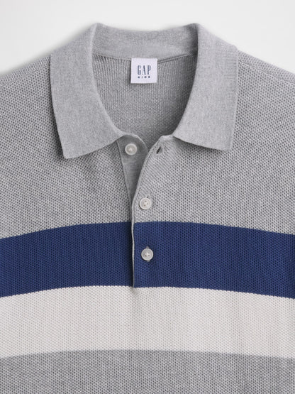 Gri Relaxed Stripe Polo Triko T-shirt