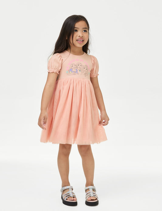 Saf Pamuklu Kısa Kollu Disney Princess™ Elbise (2-7 Yaş)