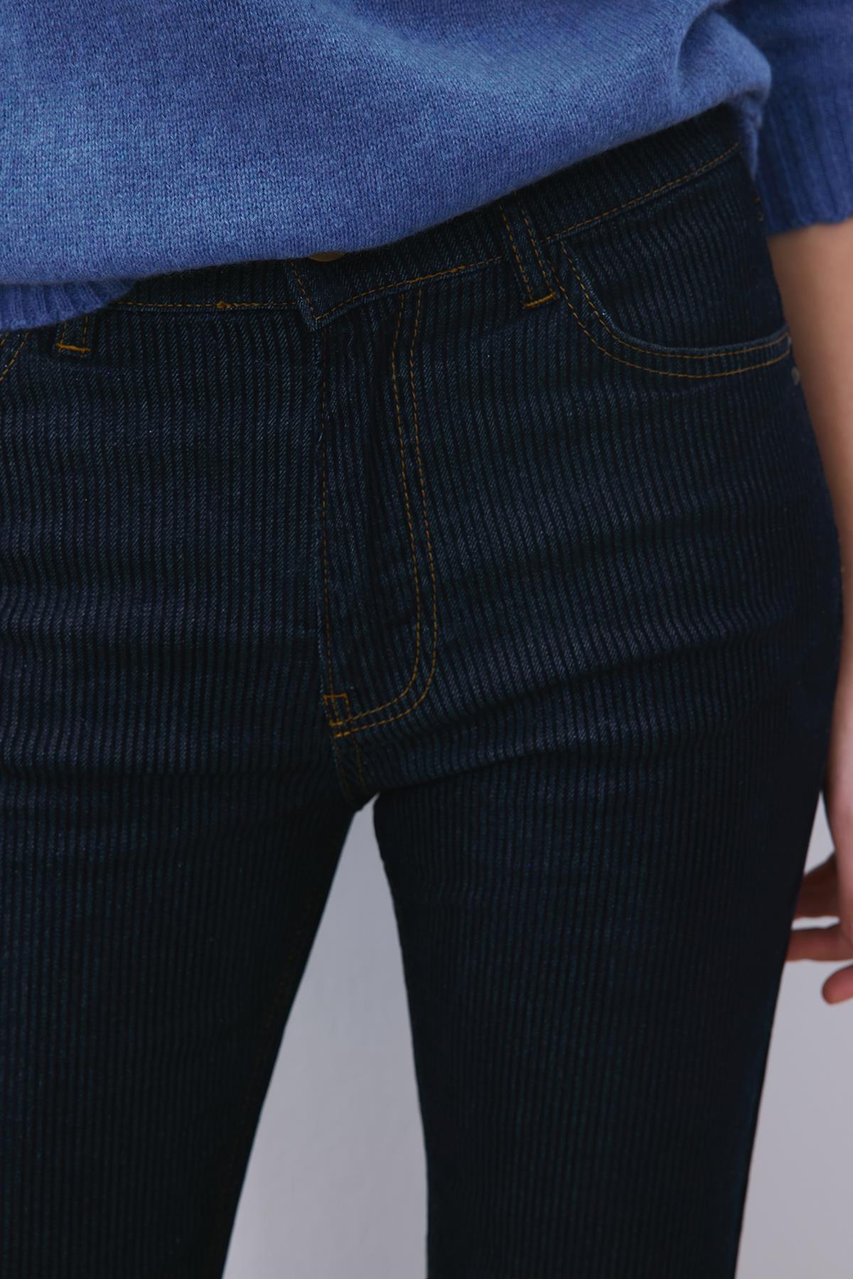 Çizgili Denim Yüksek Bel Lacivert Pantolon