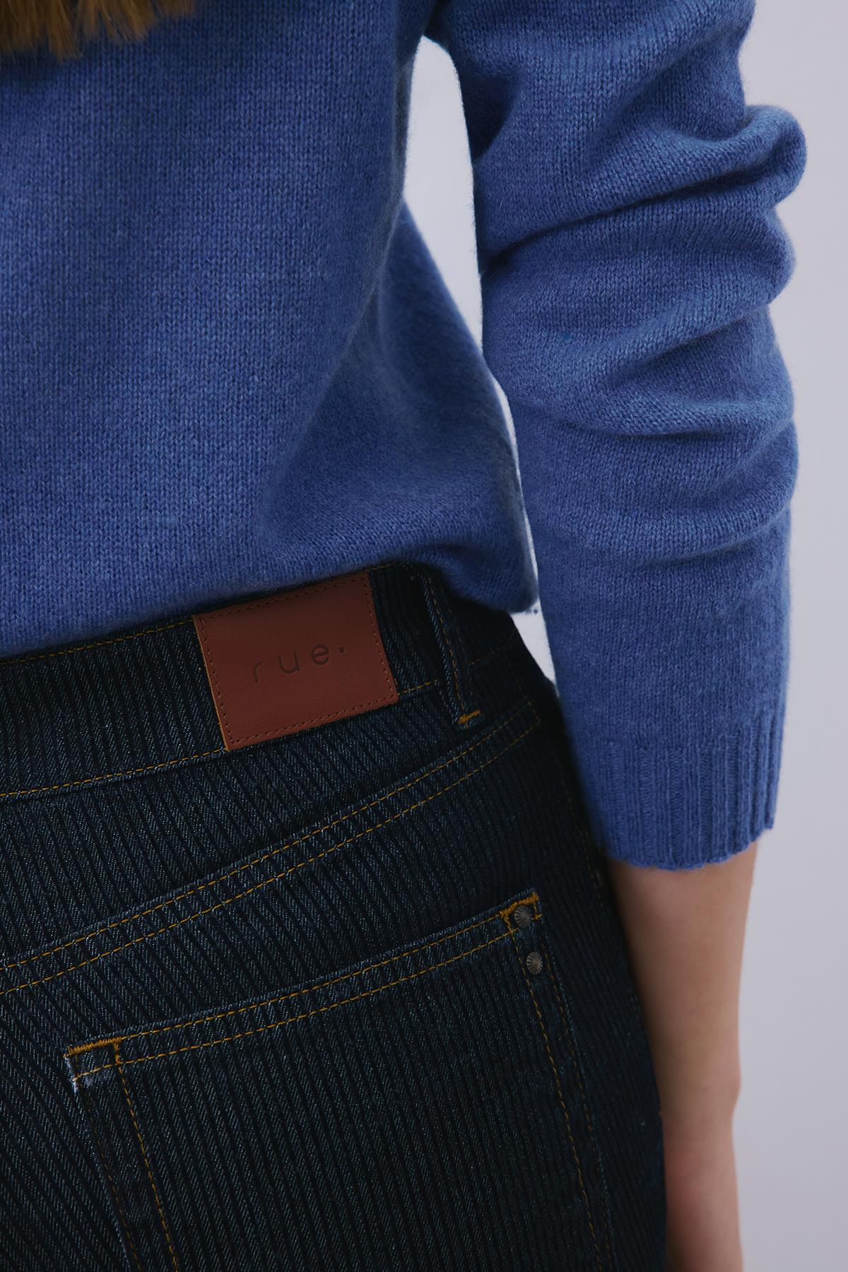 Çizgili Denim Yüksek Bel Lacivert Pantolon