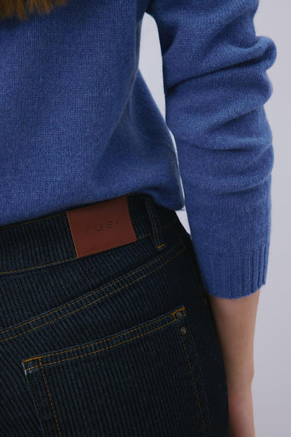 Çizgili Denim Yüksek Bel Lacivert Pantolon