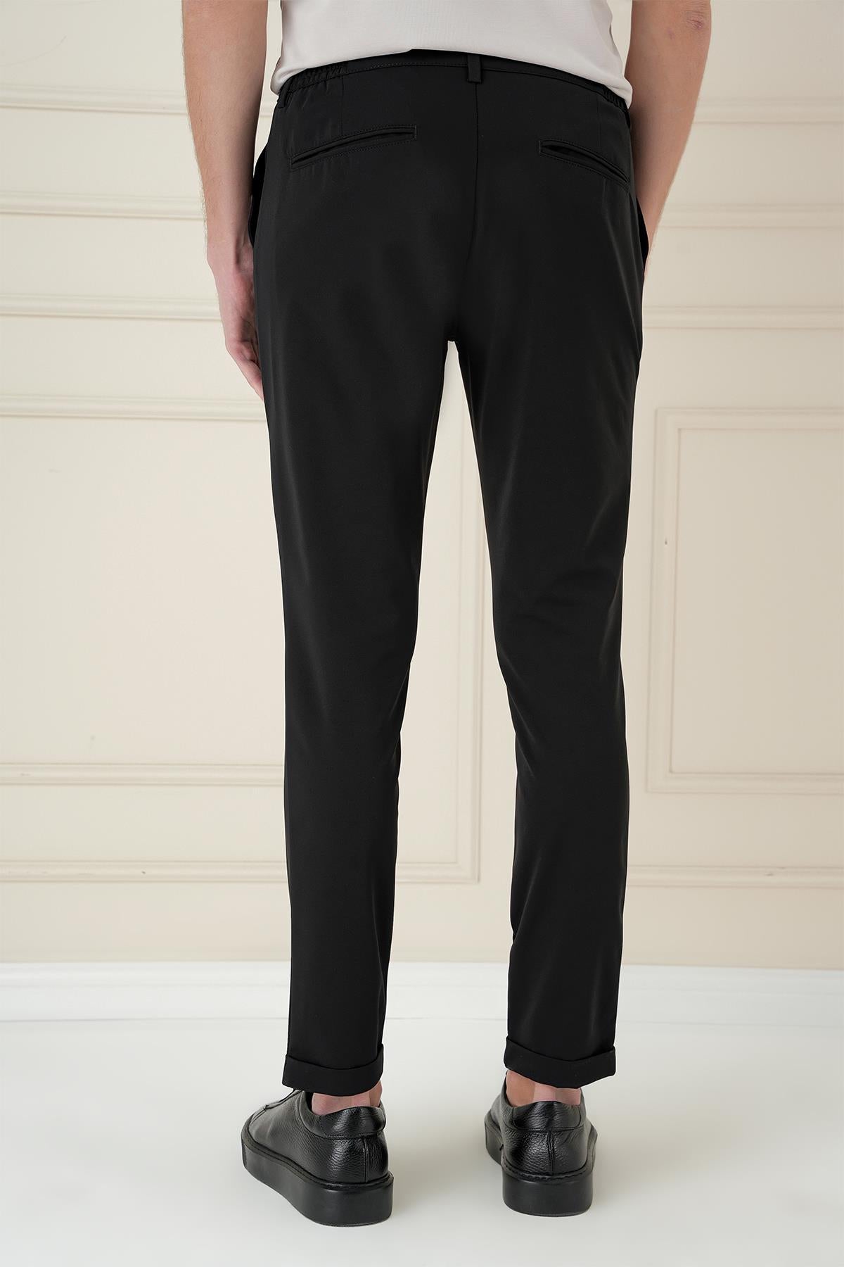 P 1173 Comfort Fit Beli Lastikli Esnek Casuel Siyah Pantolon