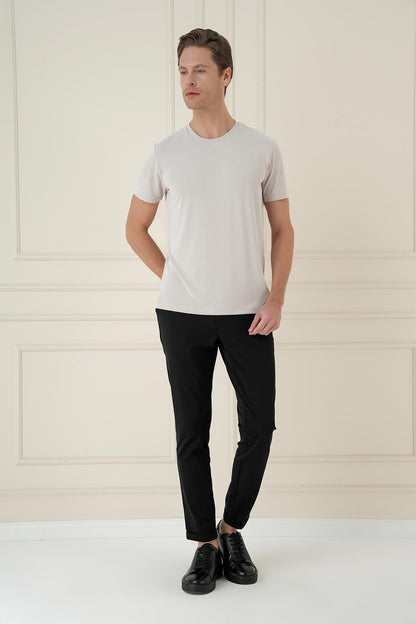 P 1173 Comfort Fit Beli Lastikli Esnek Casuel Siyah Pantolon